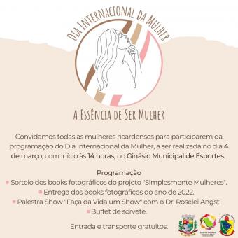 Mulheres serão homenageadas no sábado, 04 de março